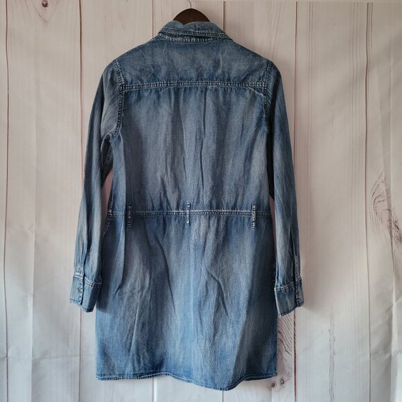 E2 Clothing Distressed Denim Shirt Dress w/ Pockets, Button-Down Front, Sz M EUC - Picture 4 of 8